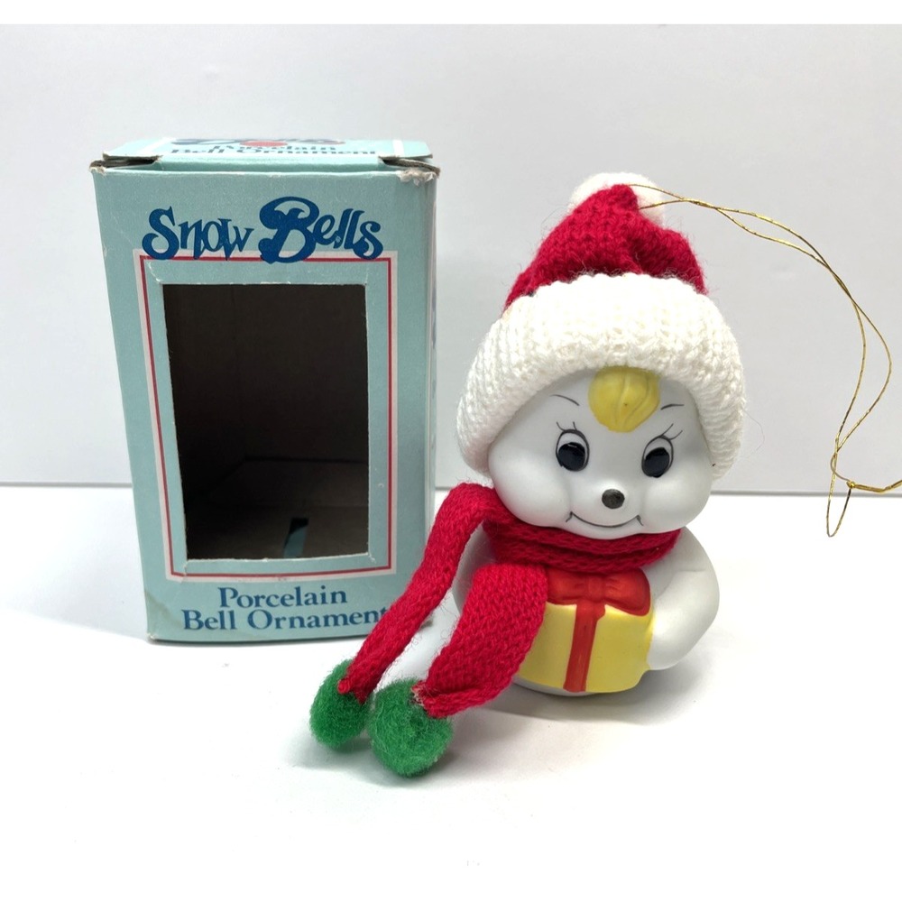 Giftco Vintage Snow Bells Porcelain Bell Christmas Ornament 3.5"